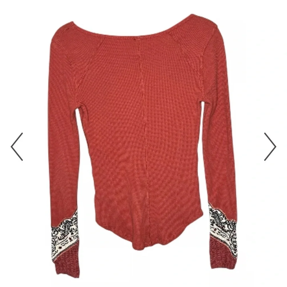 Free People Bandana Cuff Thermal Waffle Knit Layering Long Sleeve Top